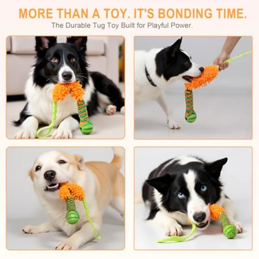 Dog Tug Toy - Interactive Dog Rope Toys, Stretchy Bungee Handle, Strong Squeak Rope Toy for Large Dogs, Puppies, Middle Dogs Or