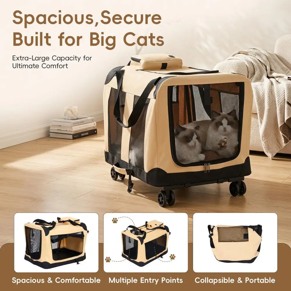 Rolling Cat Carrier With Wheels For Cats And Pet Travel