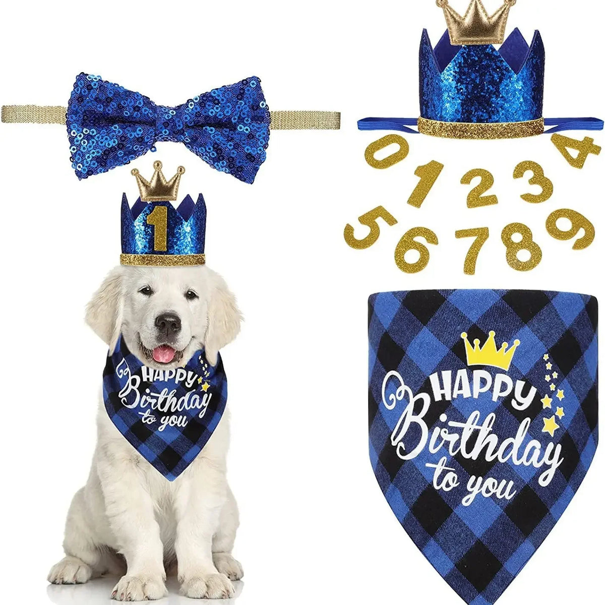 Birthday Party Pet Bandana And Crown Hat Costume Set for Pets