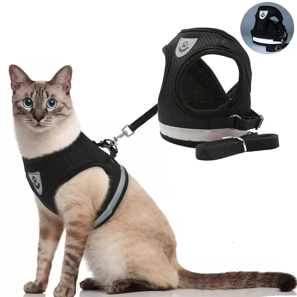Cat Harness Leash Set Reflective Adjustable Escape Proof Mesh Vest