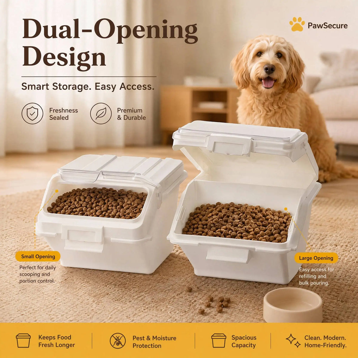 Airtight Pet Food Storage Containers with Scoop for Treats and Kitchen Use