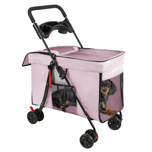 Dog Stroller With 360-degree Wheels Foldable Pet Cart 5 Ventilation Windows & Removable Tray Dog Cart For Small/Medium Dogs