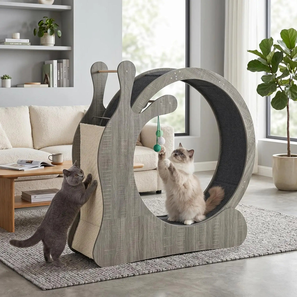 HiMISS Wooden Cat Exercise Wheel with Sisal Scratching Surface