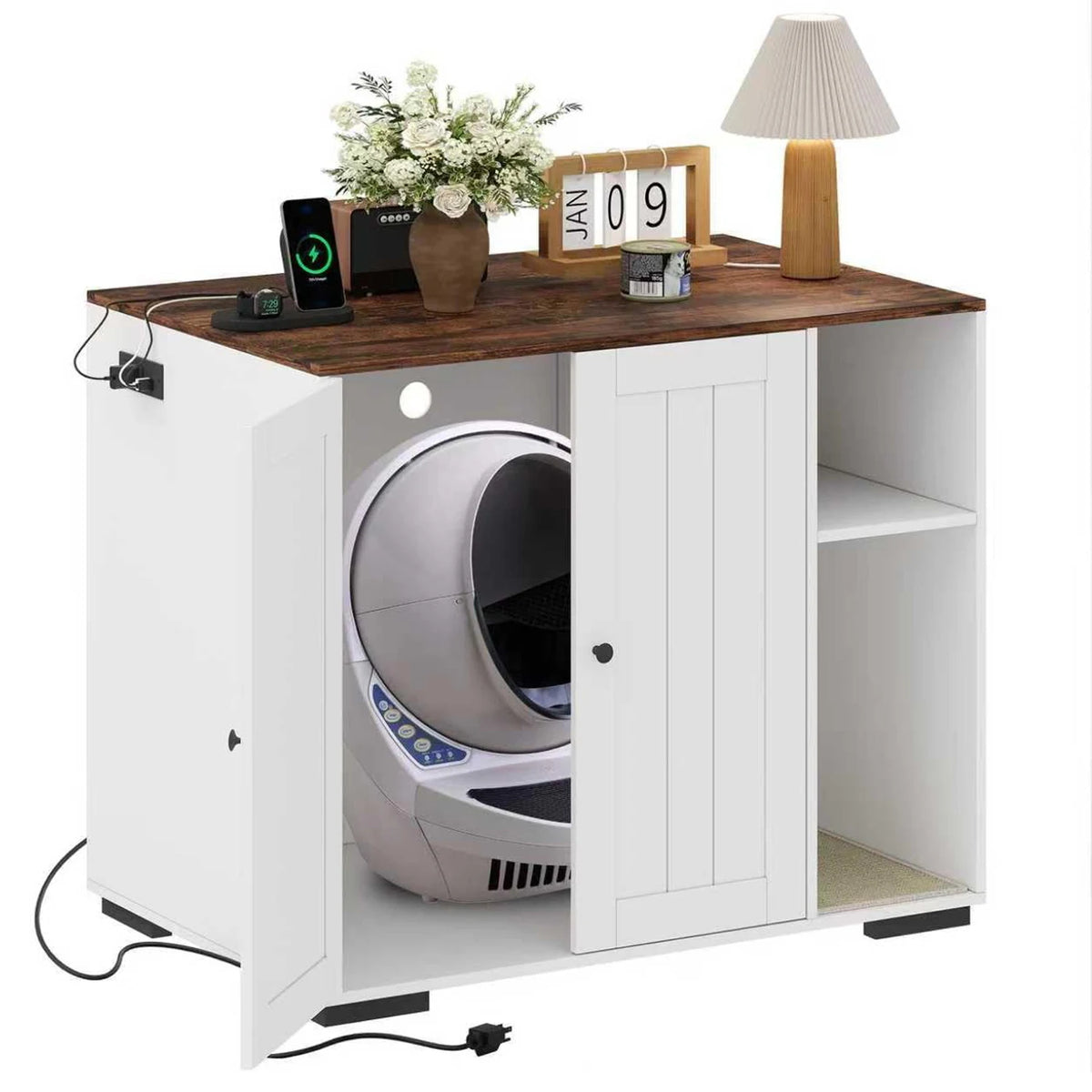 HiMISS Cat Litter Robot Enclosure With Shelf And Power Outlet