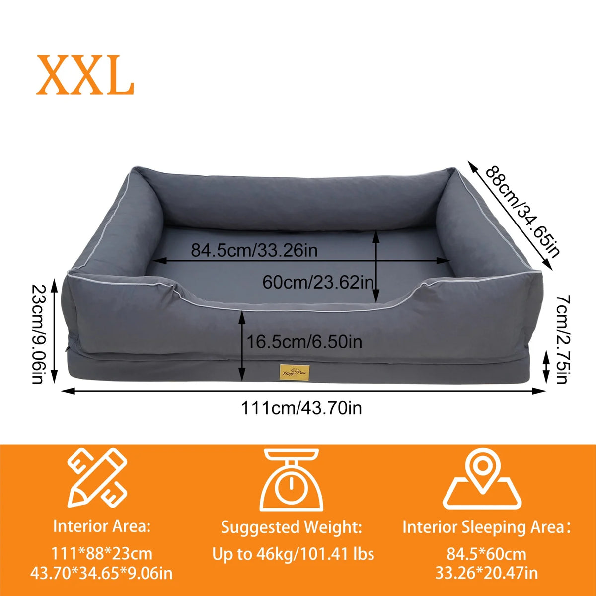 M/L/XL/2XL/3XL Orthopedic Dog Beds Oxford Bolster Foam Base Pet Dogs Couch Sofa Lounger Bed Waterproof Lining Removable Cover