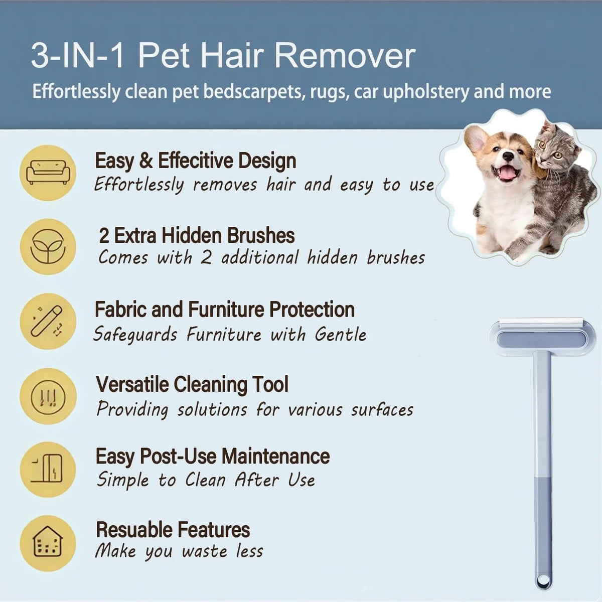Pet Hair Removal Tool For Furniture Cars And Carpets