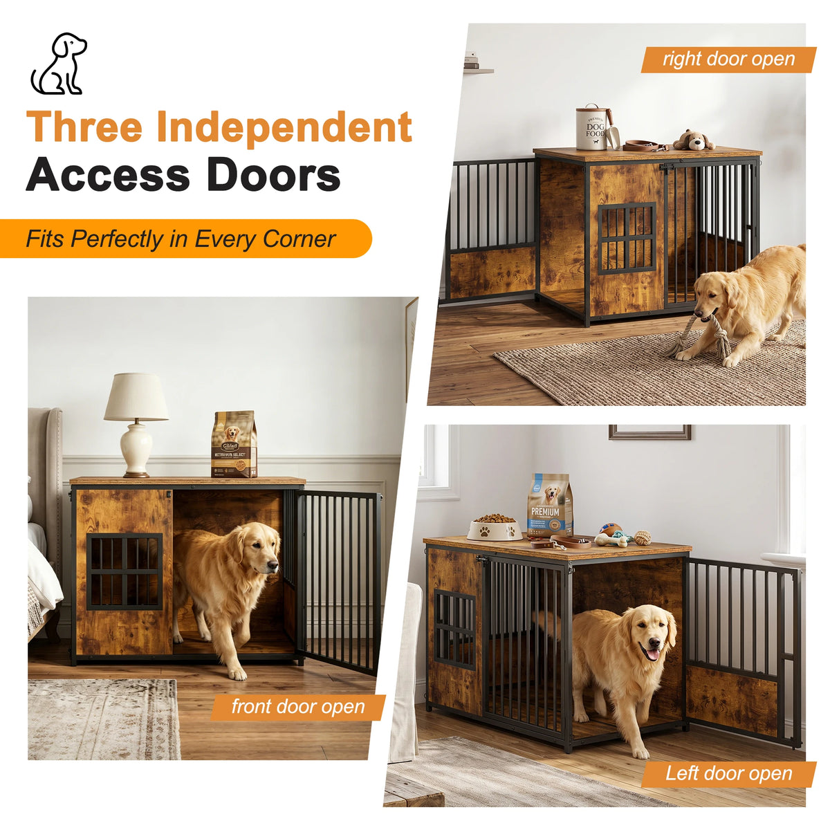 Large Wooden Dog Crate Furniture Indoor Pet Cage Kennel with Storage Top and Removable Cover for Small Medium Dogs