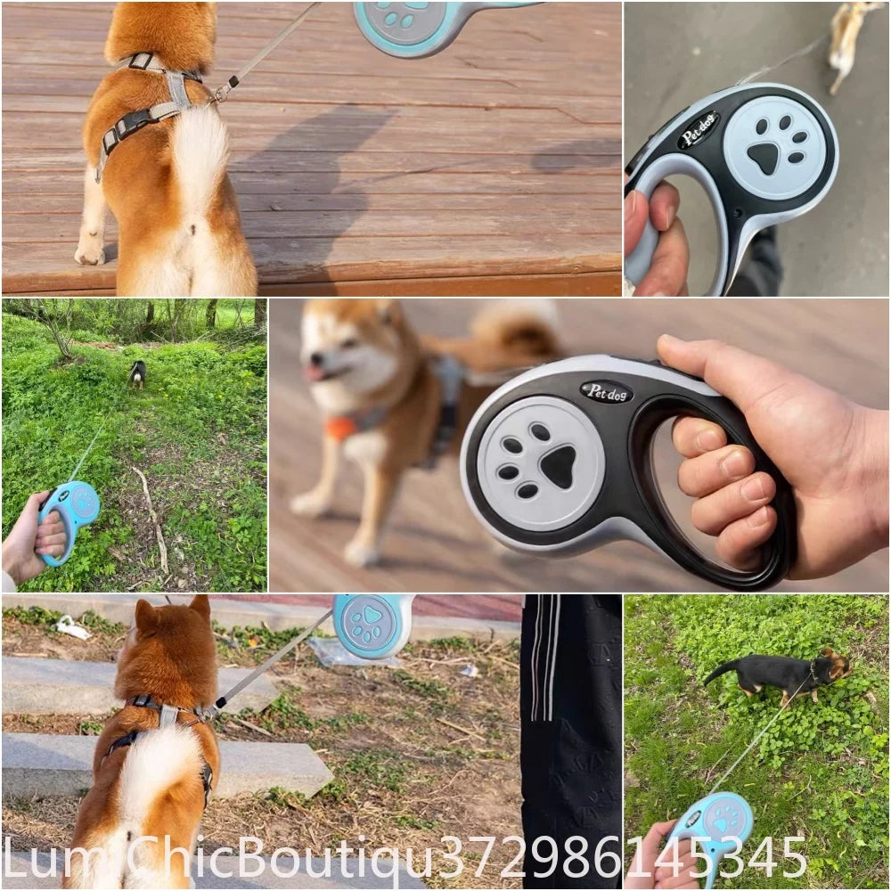 Retractable Nylon Dog Leash Reflective Paw Style Outdoor Walking Lead