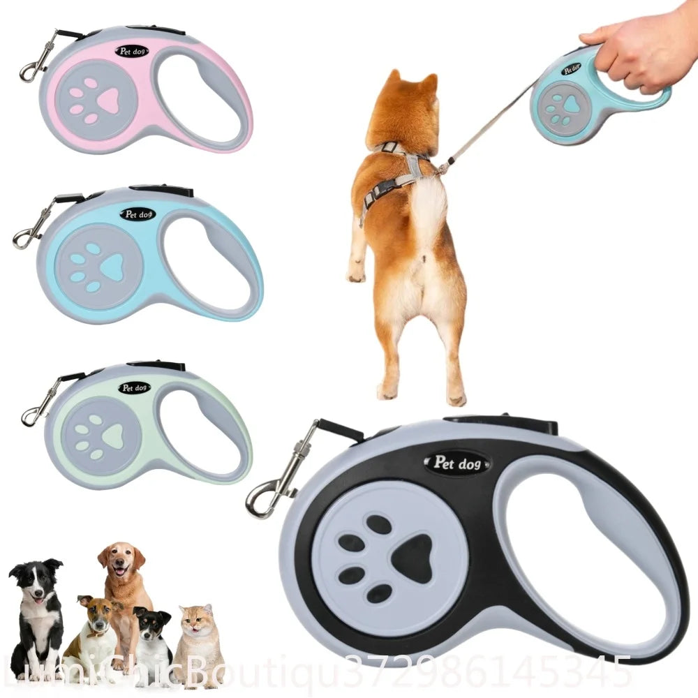 Retractable Nylon Dog Leash Reflective Paw Style Outdoor Walking Lead