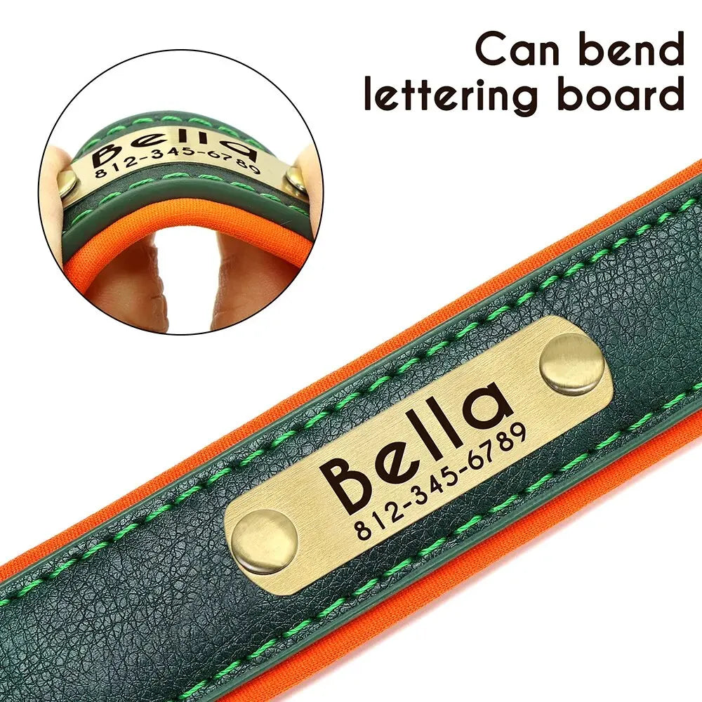COOYOMOO Personalized Leather ID Nameplate Dog Collar With Engraving