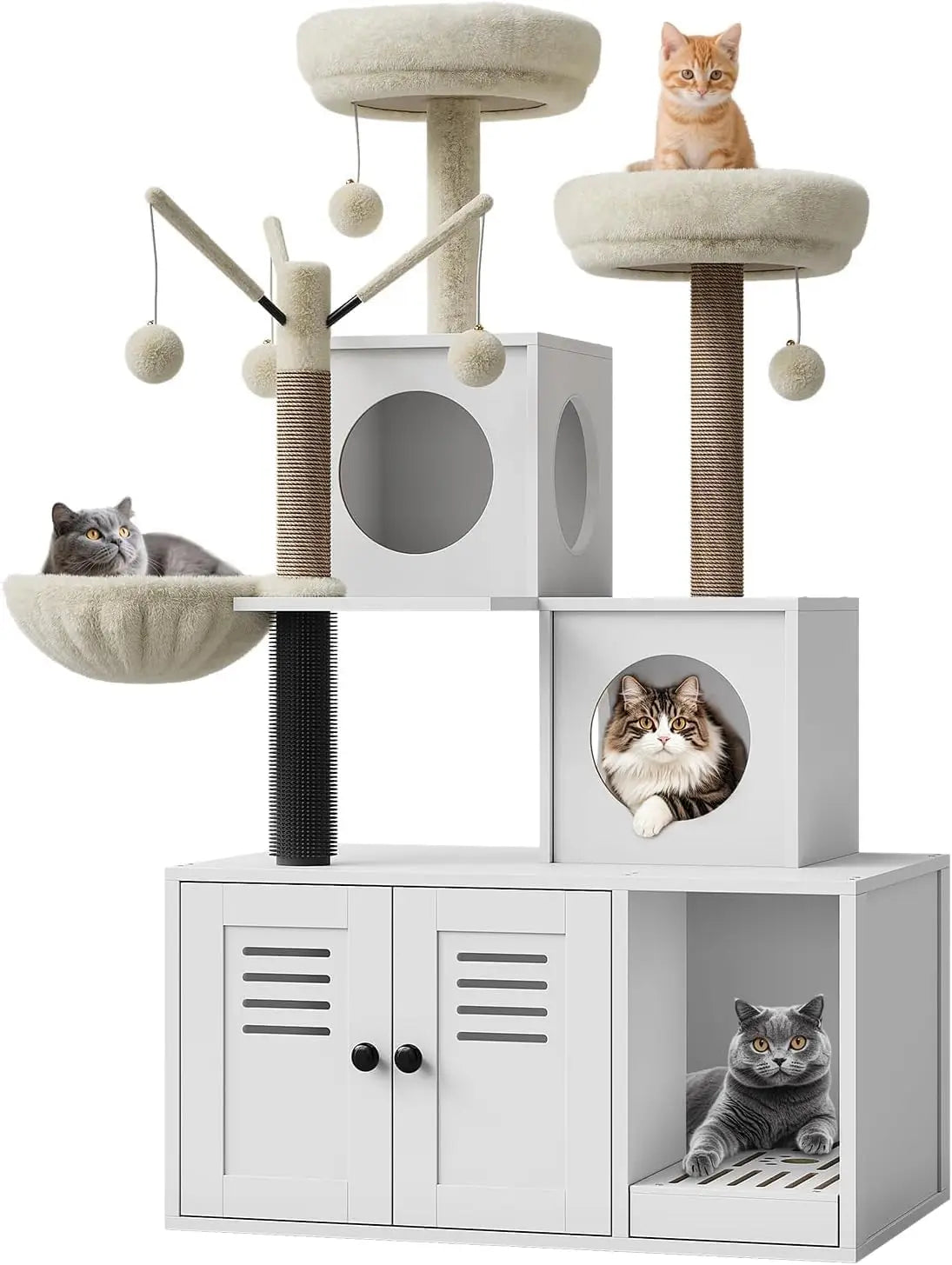 Garvee Indoor Cat Tree Tower With Private Litter Cabinet