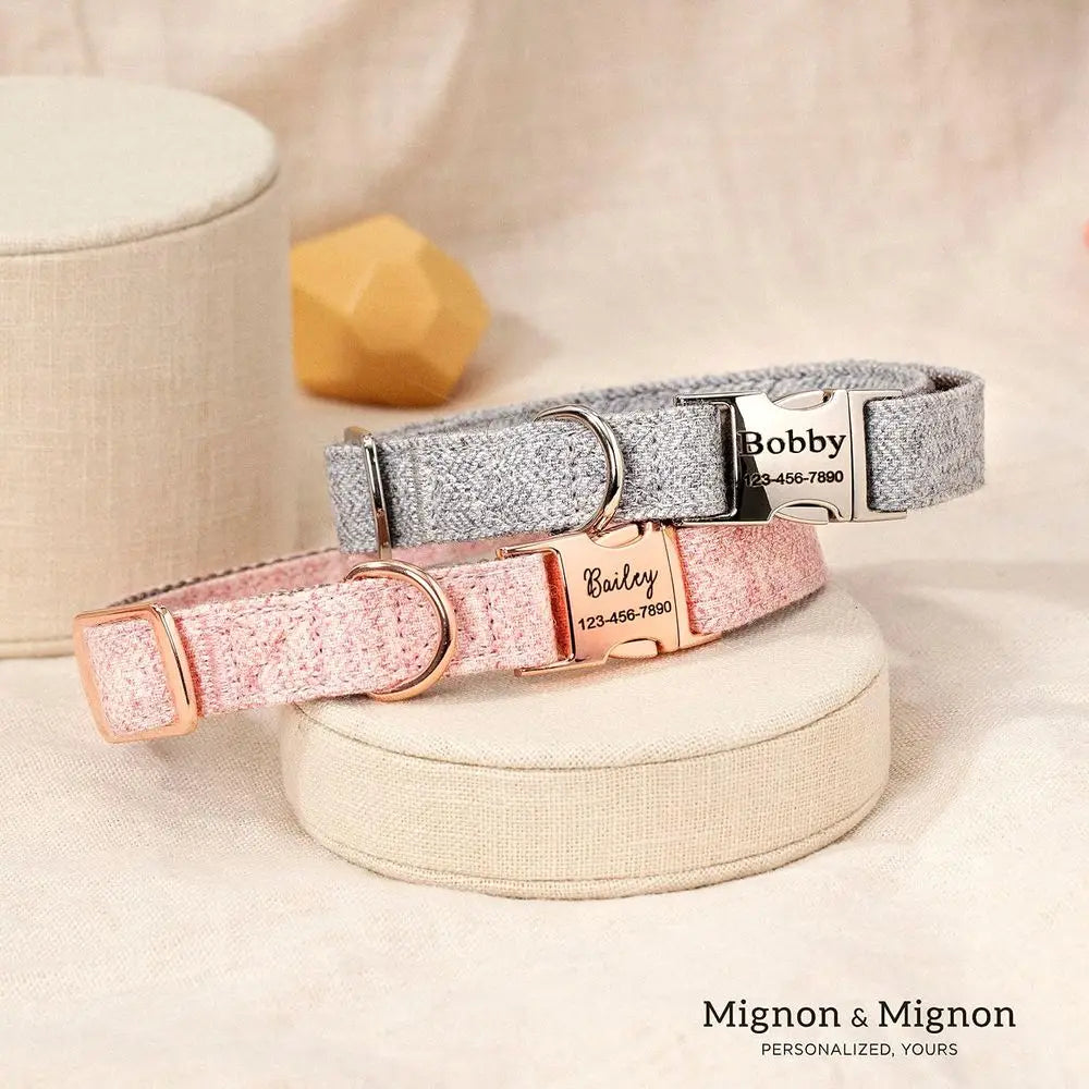 Personalized Dog Collar With Engraved Name And Contact Info Adjustable Cotton