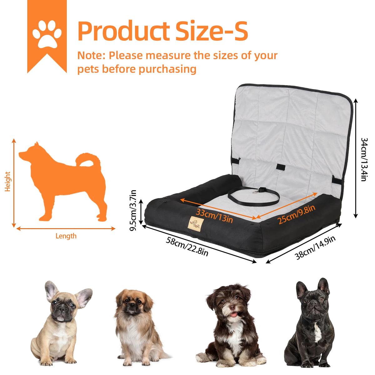 BORWART Portable Dog Car Seat Bed With Safety Belt