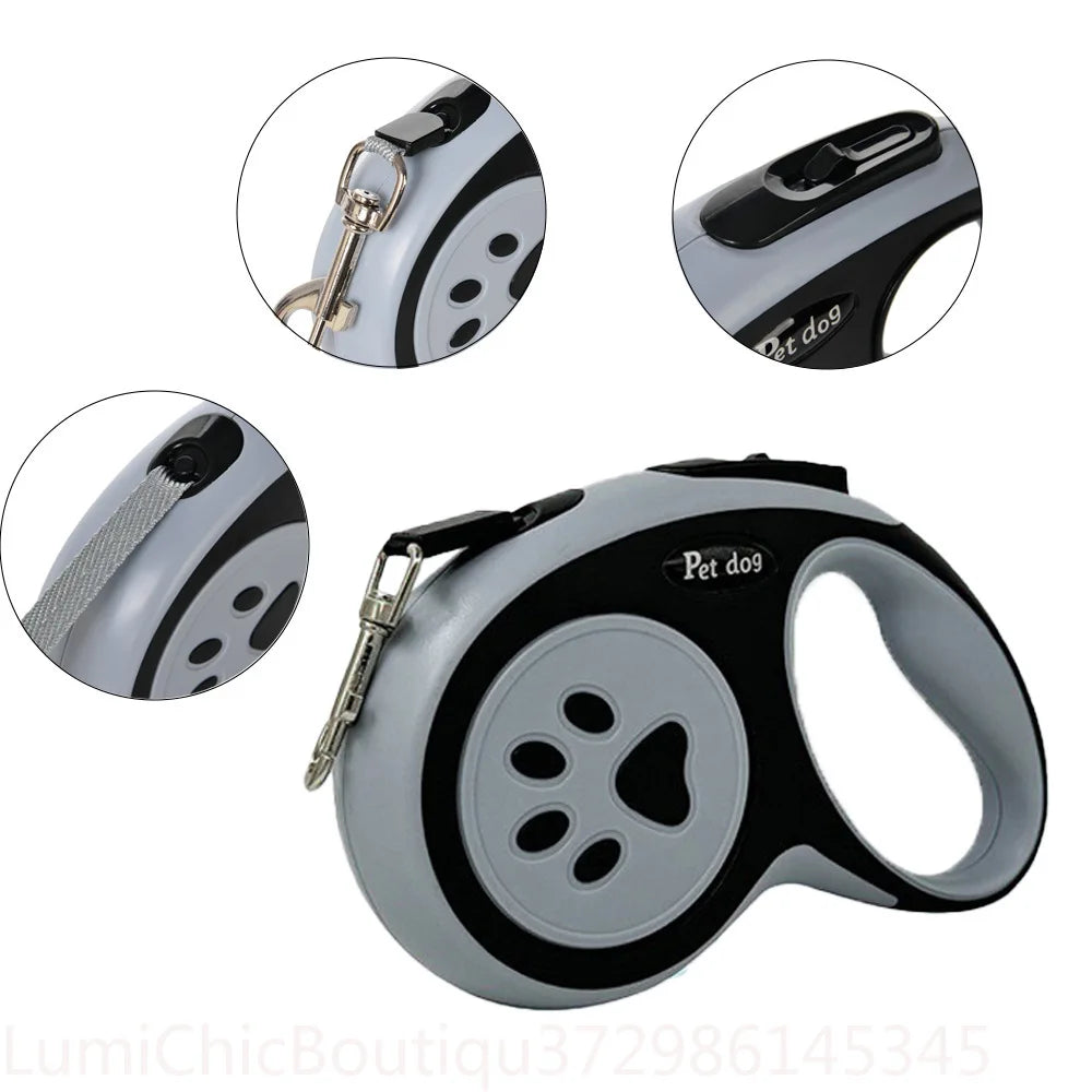 Retractable Nylon Dog Leash Reflective Paw Style Outdoor Walking Lead