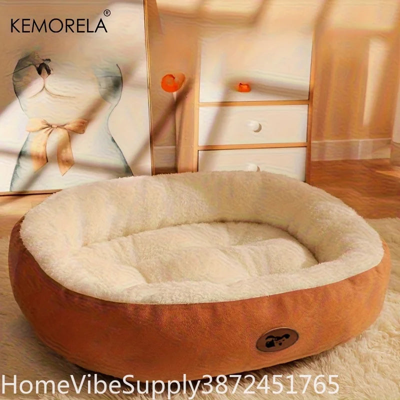 Plush Oval Pet Bed Thickened Machine Washable All Season Cushion