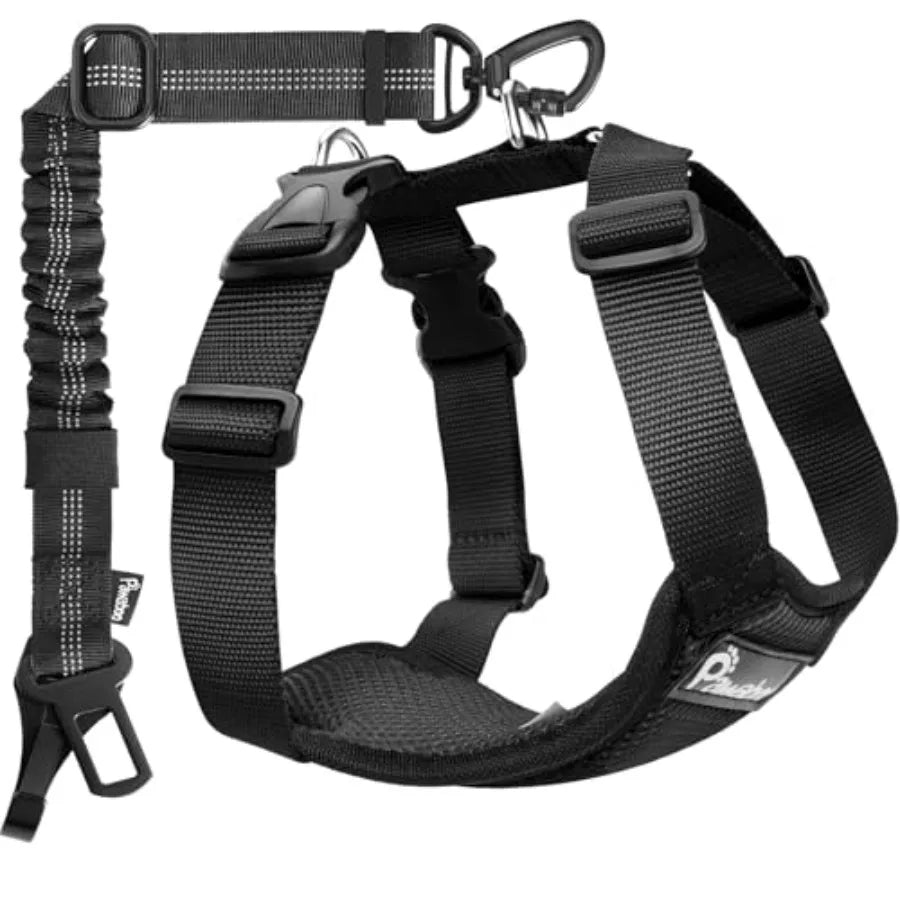 Adjustable Dog Car Harness Seatbelt With Double Clips Breathable Vest