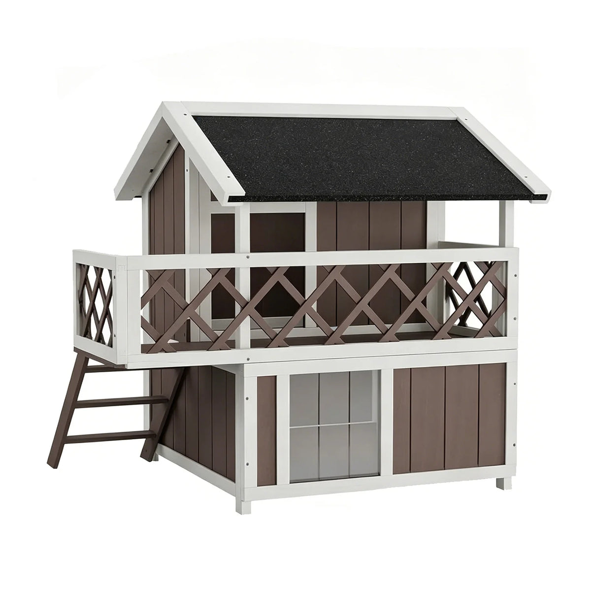 HiMISS Wooden Two Level Weatherproof Cat House With Balcony