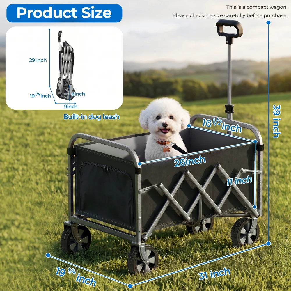 Collapsible Utility Wagon With All Terrain Wheels And Adjustable Handle