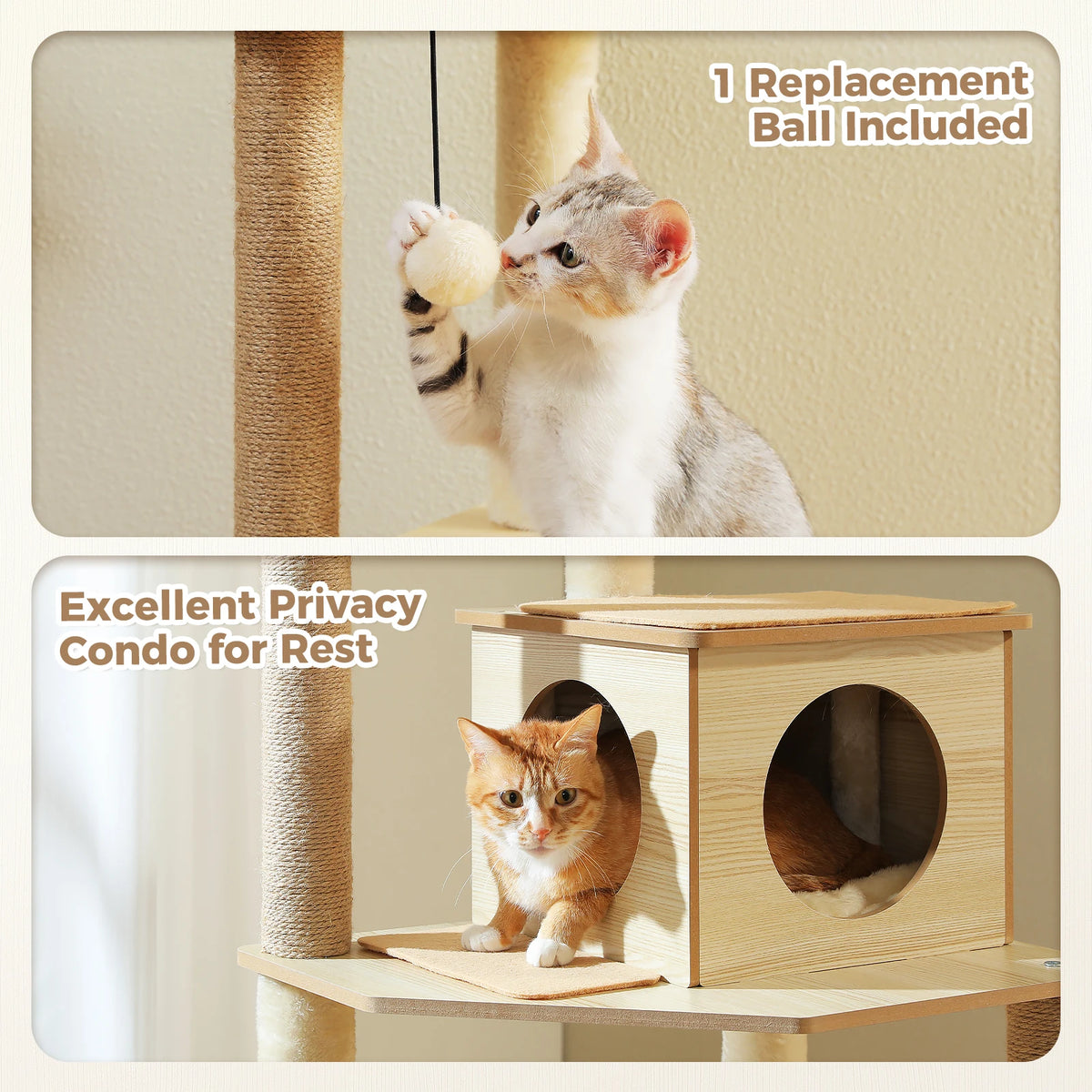 PAWZ Road Wooden Cat Tree With Sisal Posts Cozy Condo
