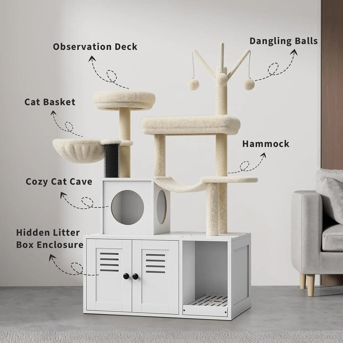 Tacleekii Modern Cat Tree With Hidden Litter Box Enclosure