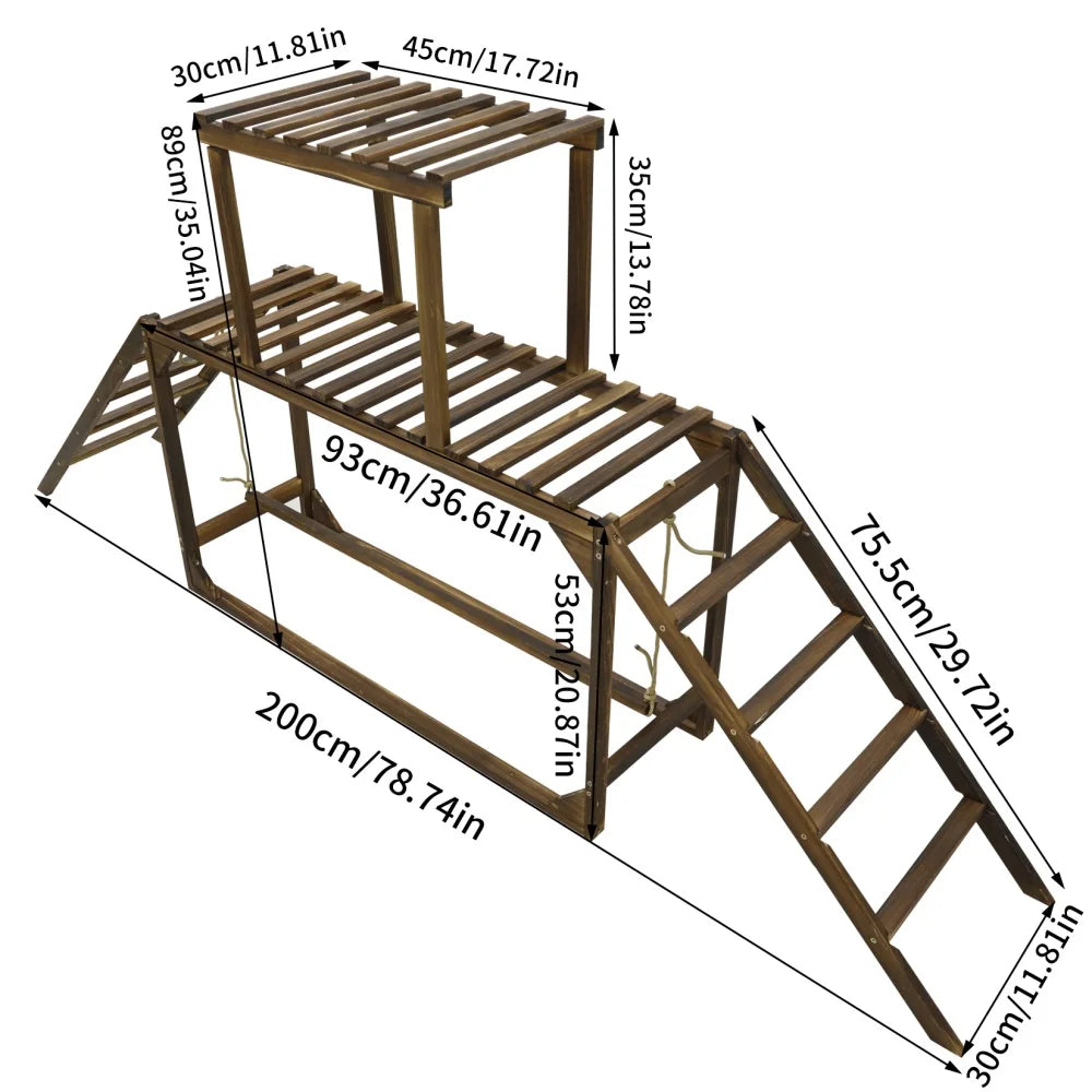 Solid Wood Chicken Perch Coop Toy with Swing Ladder Platform Chicken Run Roosting Bar for Hens Chicken Climbing Ladder Activity