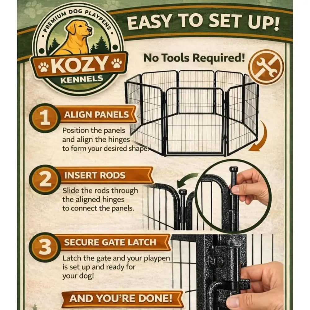 Dog Playpen w/Carrying Case or Indoor or Outdoor Use – 24 Inch, 8 Black Panels - Portable Metal Exercise Pen or Small Dogs & Pup