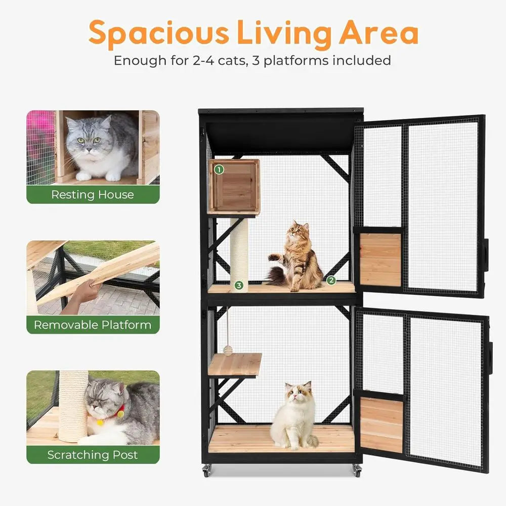 Outdoor Cat Catio Enclosure With Removable Platforms And Window Access