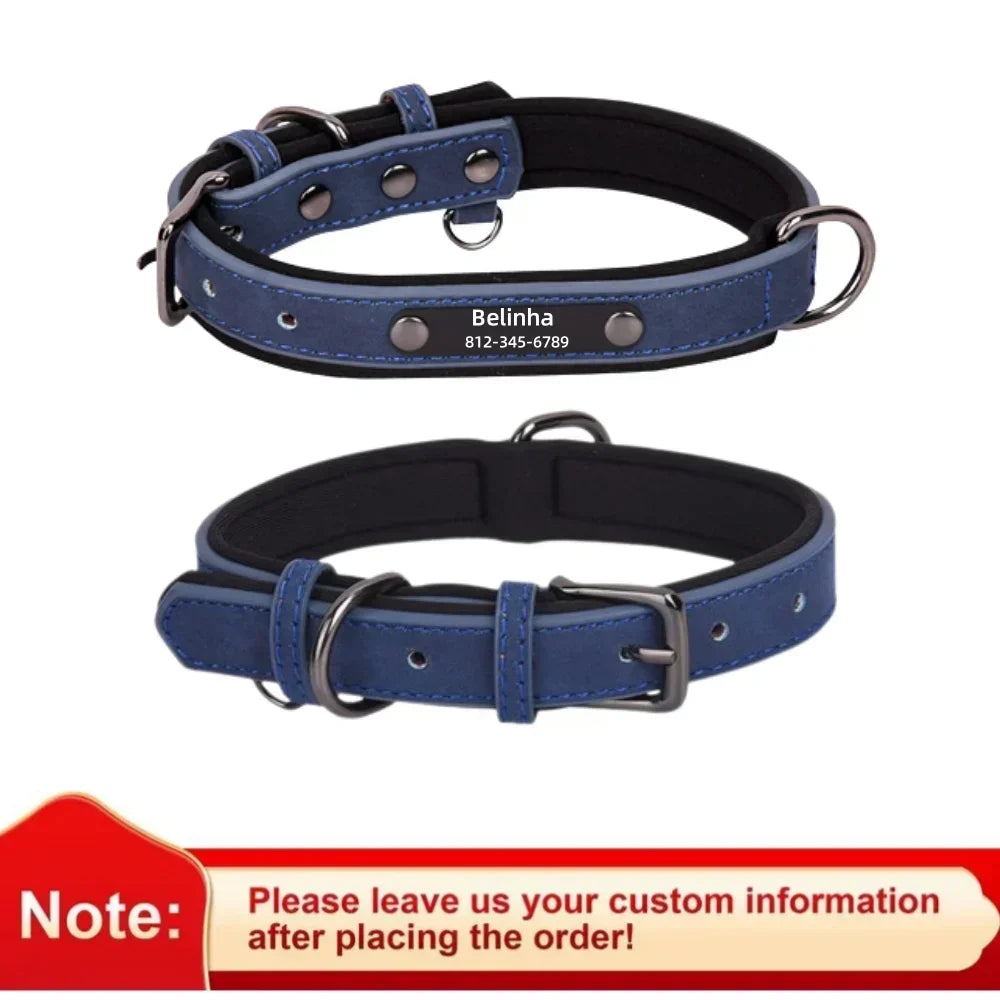 COOYOMOO Personalized Leather ID Nameplate Dog Collar With Engraving