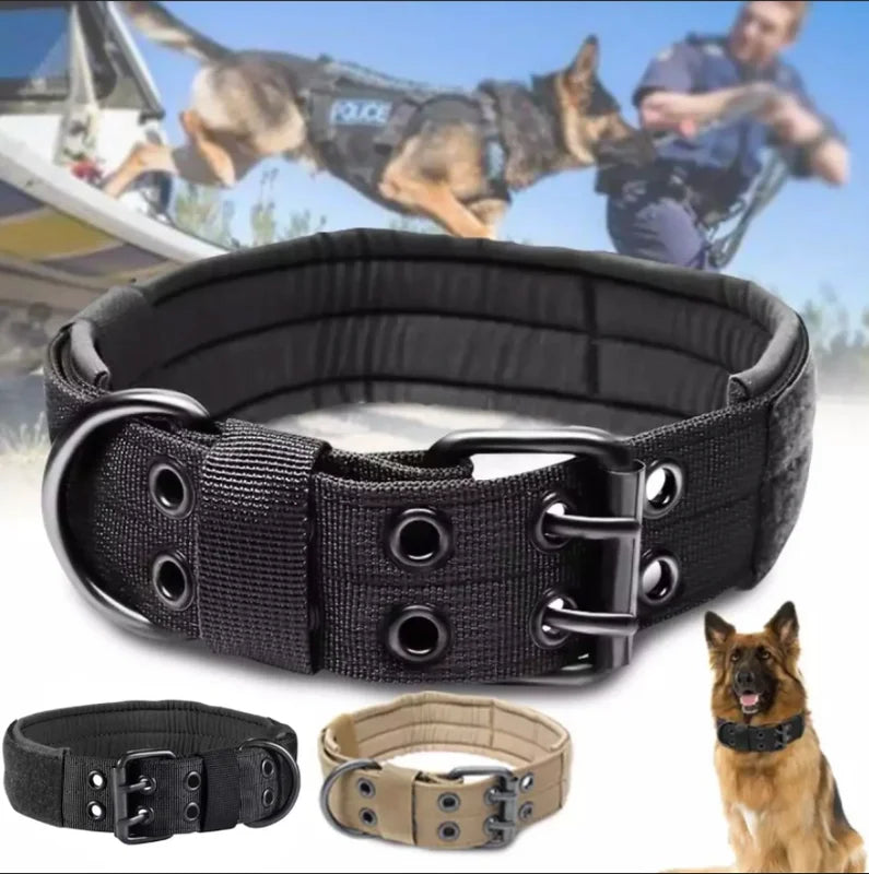 Wide Tactical Heavy Duty Nylon Large Dog Collar K9 Military With Metal Buckle