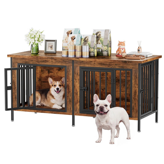 JHK Wooden Dog Kennel Furniture With Double Doors And Divider