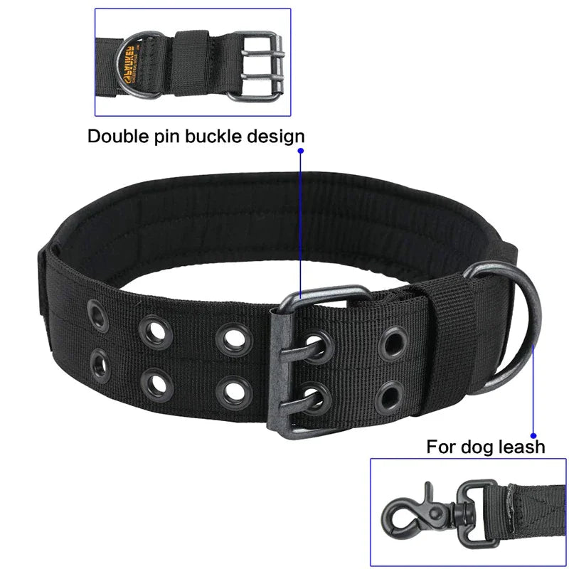 Wide Tactical Heavy Duty Nylon Large Dog Collar K9 Military With Metal Buckle