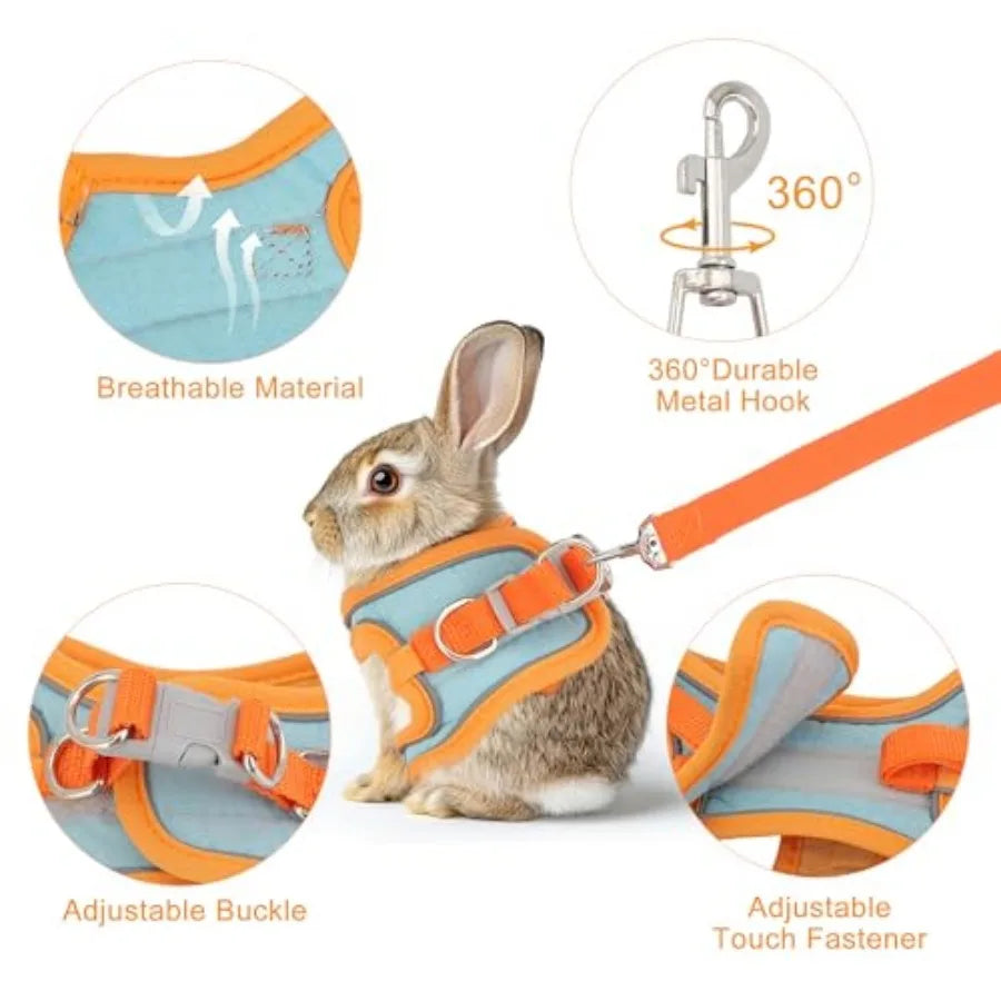 Adjustable Rabbit Harness And Leash Set With Soft Reflective Strips