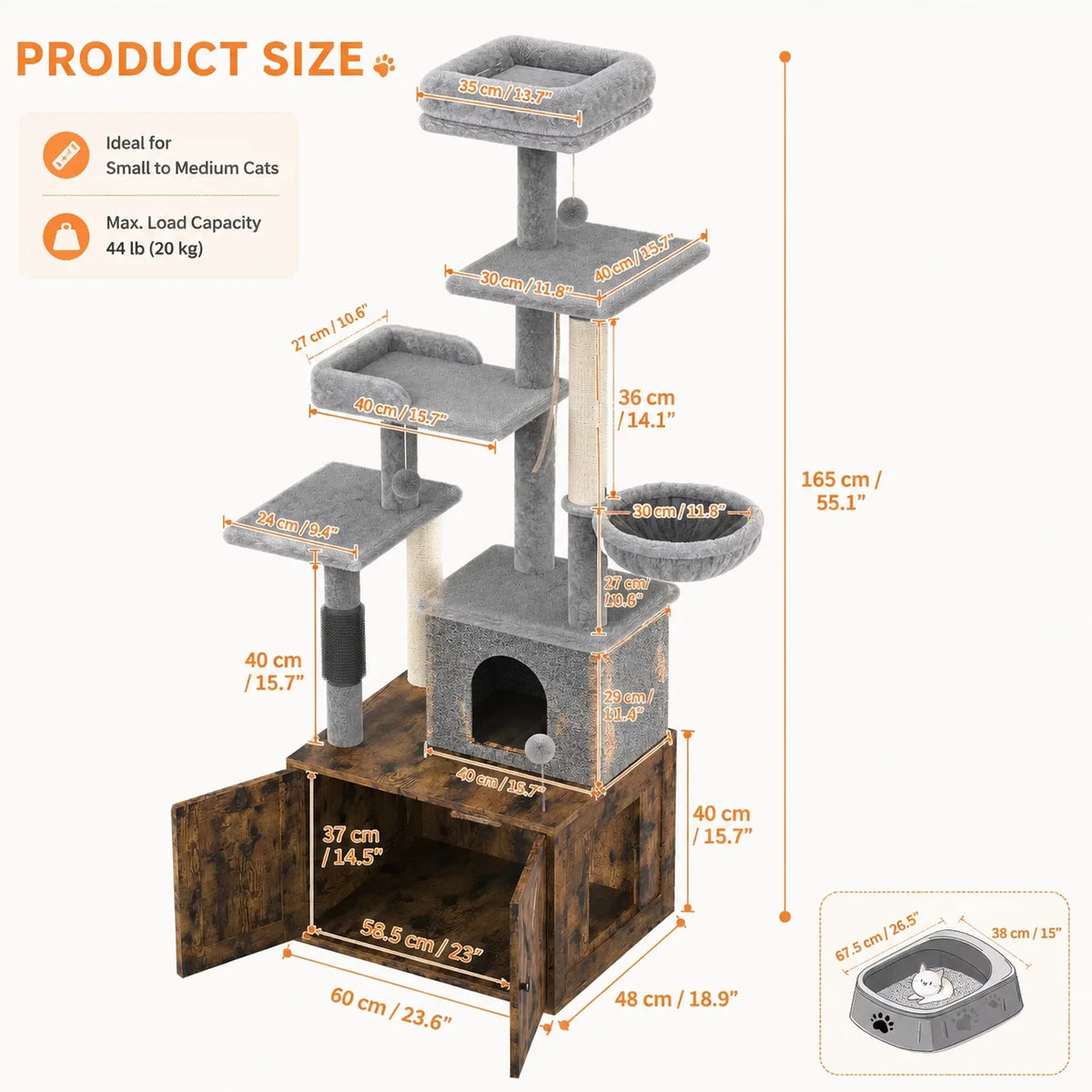Modern Cat Tree With Hidden Litter Box Enclosure And Condo