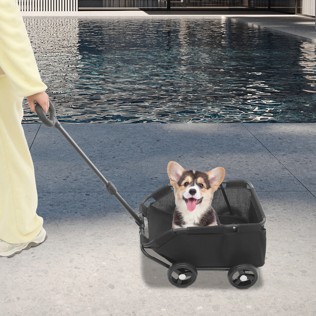 Black 4 Wheels Dog Stroller,7.5kg Max. Load Folding Dog Cart,Pet Stroller for supermarkets, parks, pet hospitals, pet beauty salons,travel