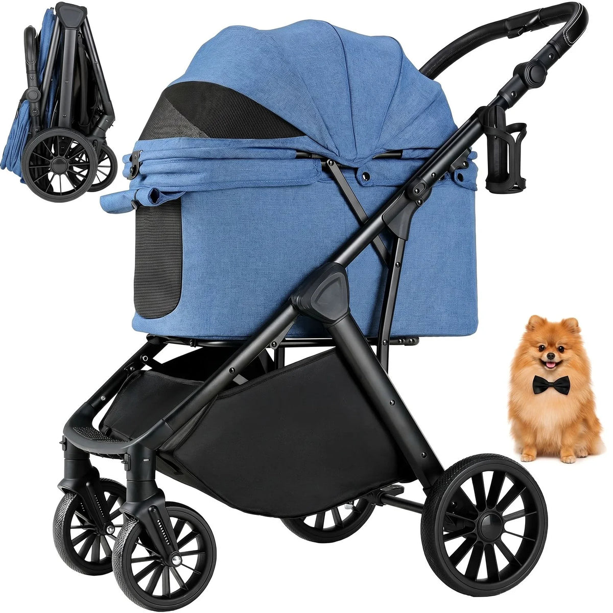 Foldable Pet Stroller for Medium Dog Cat,Pet Travel Carrier,Adjustable Handle with Sun Shade,Shock Absorbers,All-Terrain