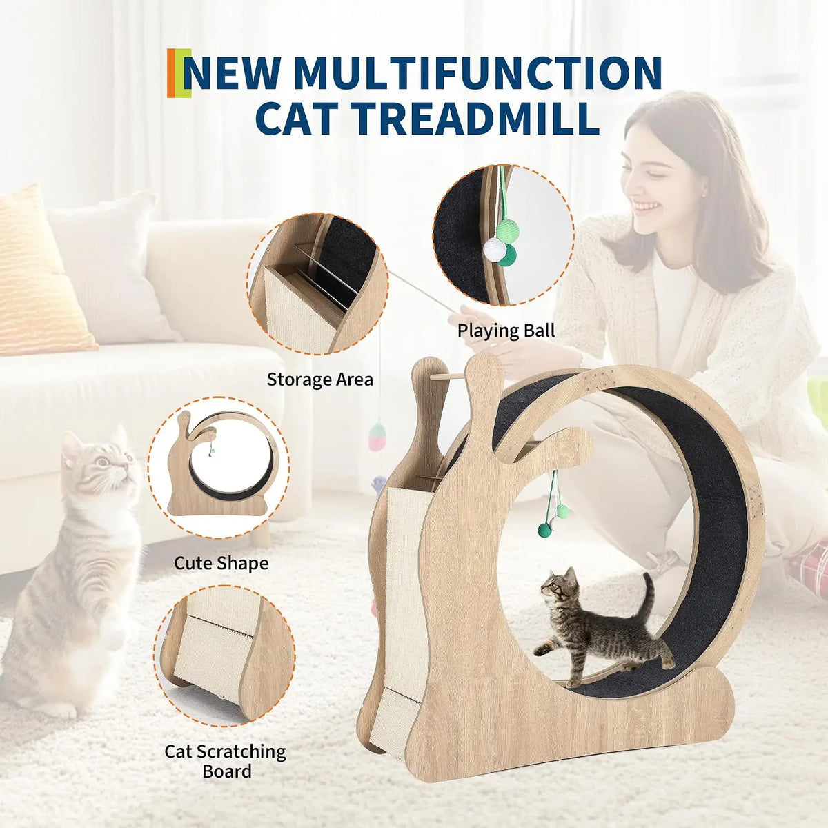 6-In-1 Cat Exercise Wheel With Litter Box And Bowls