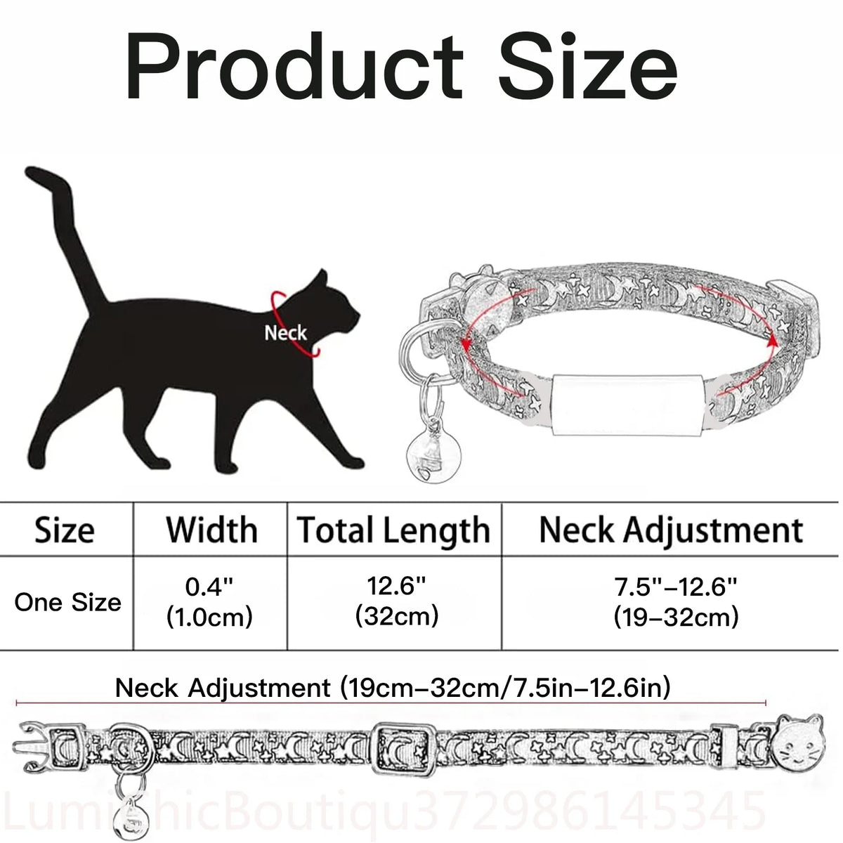 Custom Glow Cat Collar Free Engraved Anti‑Lost Pet ID Nameplate Necklace With Bell Moon Charm For Puppy Kitten Personalized Pet Safety Accessory Supply