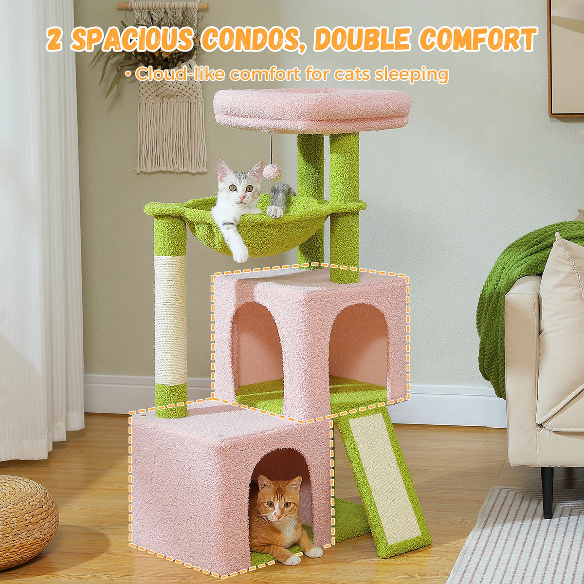 PAWZ Road Cat Tree With Condos And Sisal Scratch Pad