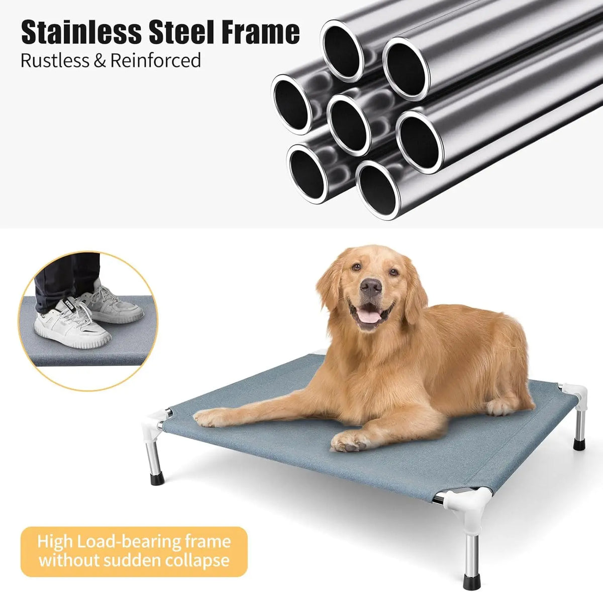 Elevated Cooling Dog Bed with Breathable Non Slip Cot Design