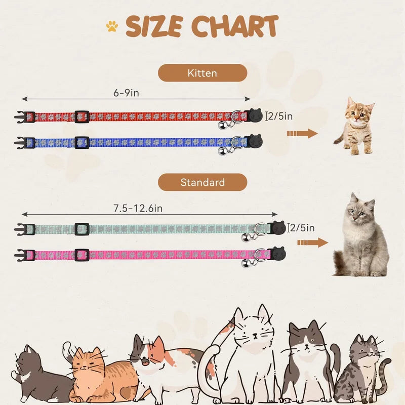 Breakaway Cat Collars Reflective Identification Collars with Bells 16 Pack