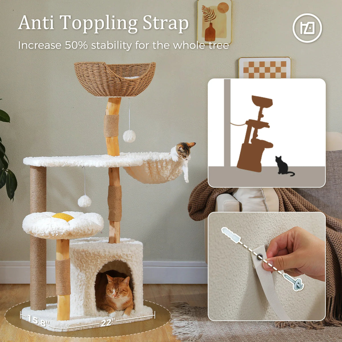 PAWZ Road Modern Cat Tree With Condo Hammock Scratching Post