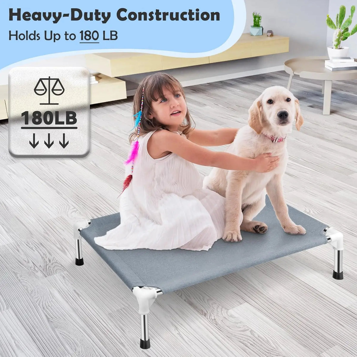 Elevated Cooling Dog Bed with Breathable Non Slip Cot Design