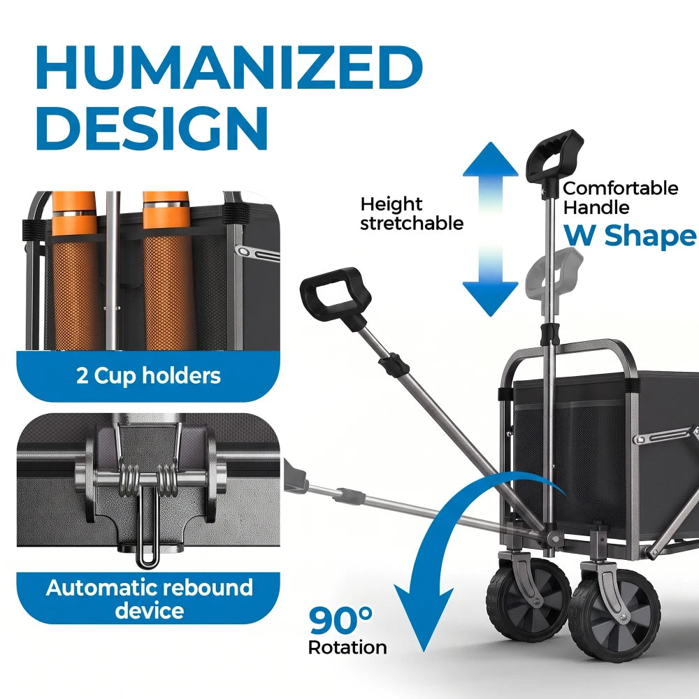 Collapsible Utility Wagon With All Terrain Wheels And Adjustable Handle
