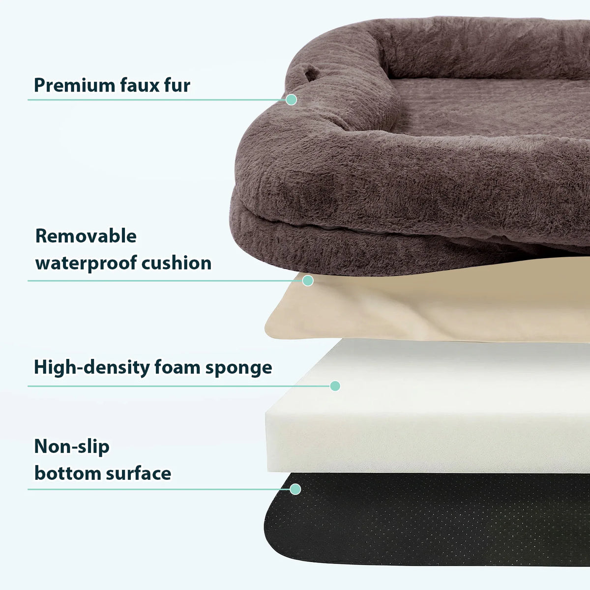 Portable Human Dog Bed Washable Large Size Non Slip Bottom Comfortable Plush Giant Size Dog Bed with Blanket and Pocket for Home