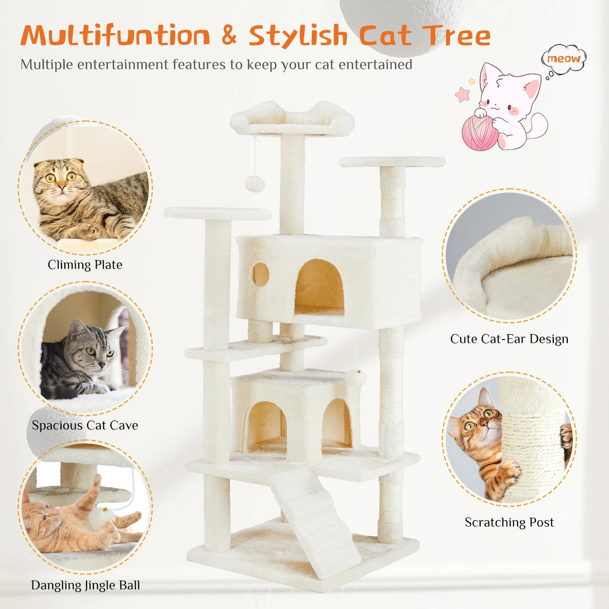 JHK Multi-Level Cat Tree Tower With Sisal Scratching Posts