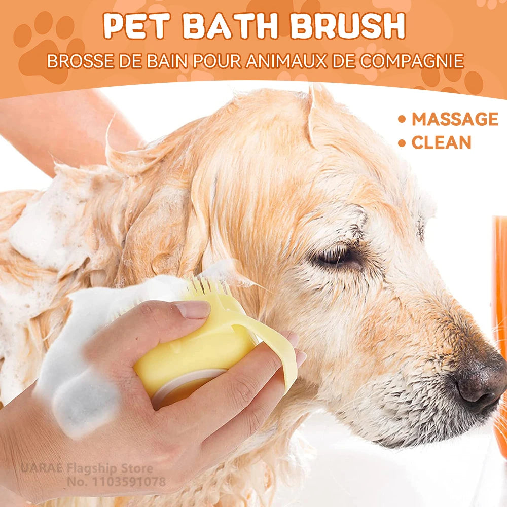 Silicone Bath Brush With Shampoo Dispenser For Dogs And Cats