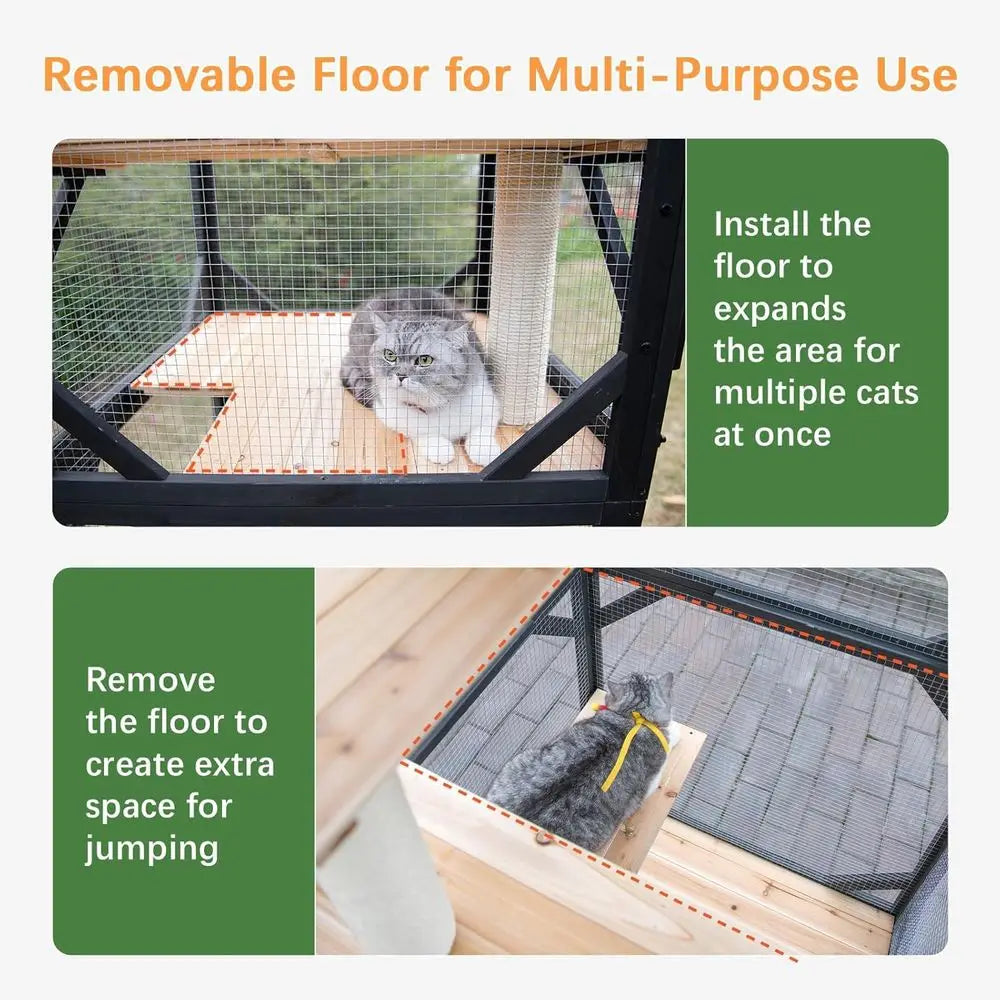 Outdoor Cat Catio Enclosure With Removable Platforms And Window Access