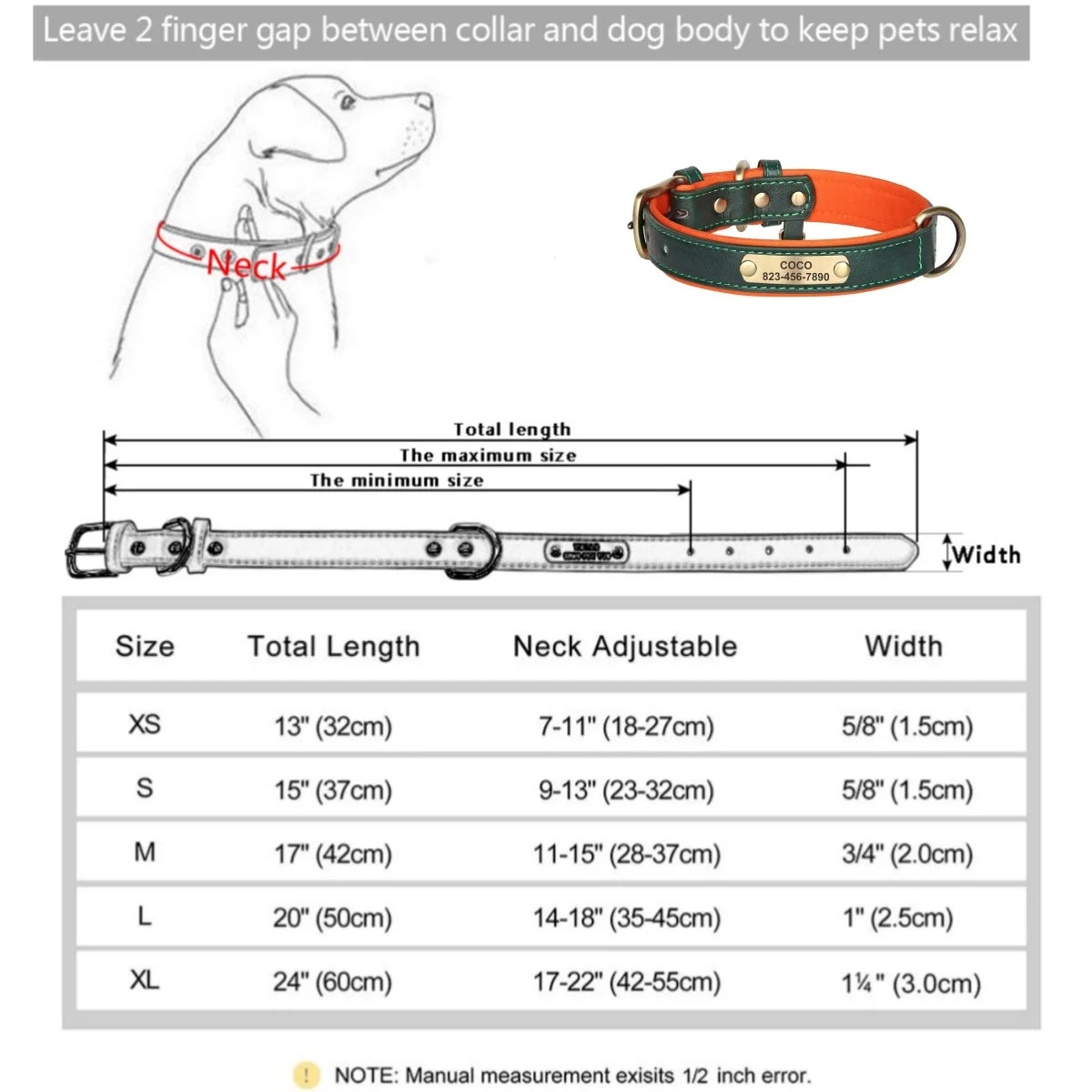 COOYOMOO Personalized Leather ID Nameplate Dog Collar With Engraving
