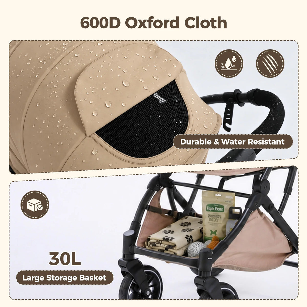 Foldable Pet Stroller for Small Medium Dogs & Cats One-Click Fold Dog Stroller with Reversible Handle Storage Basket Cup Holder Safety Tether Removable Washable Pad Large Cat Stroller Pet Suplies for Outdoor