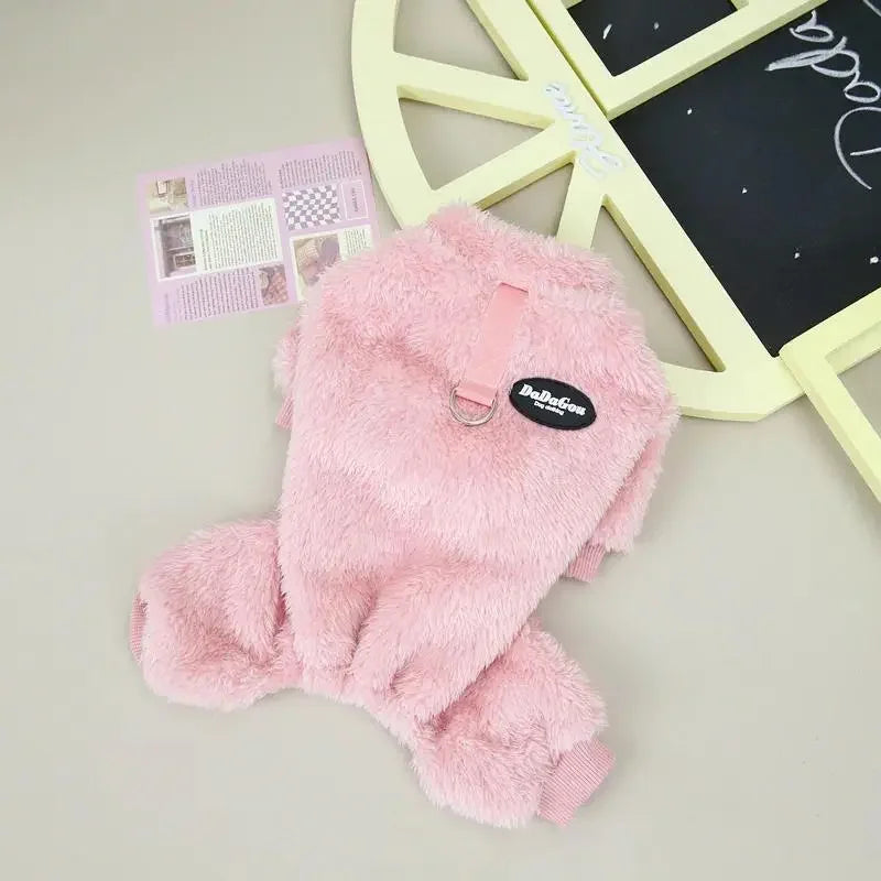 Warm Fleece Dog Jumpsuit With Pull Ring For Small Dogs